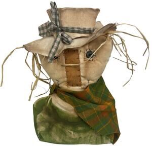 Primitive Handmade Scarecrow Fall Halloween Head Shelf Decor Sitter Button Eyes